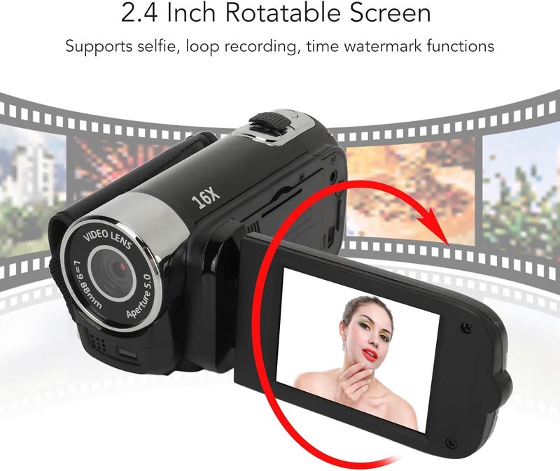 Bewinner D90 Digital Video Camera - 1080P 16MP Handheld Video Camcorder 16x Digital Zoom Video Camera with 2.7in TFT Rotatable Screen, HD Video Recorder Camera with Fill Light (Black) - Image 3